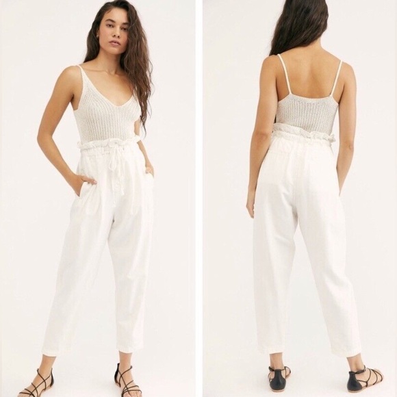 Free People Margate Paperbag Waist Trousers Pants White Size Large - Picture 1 of 8